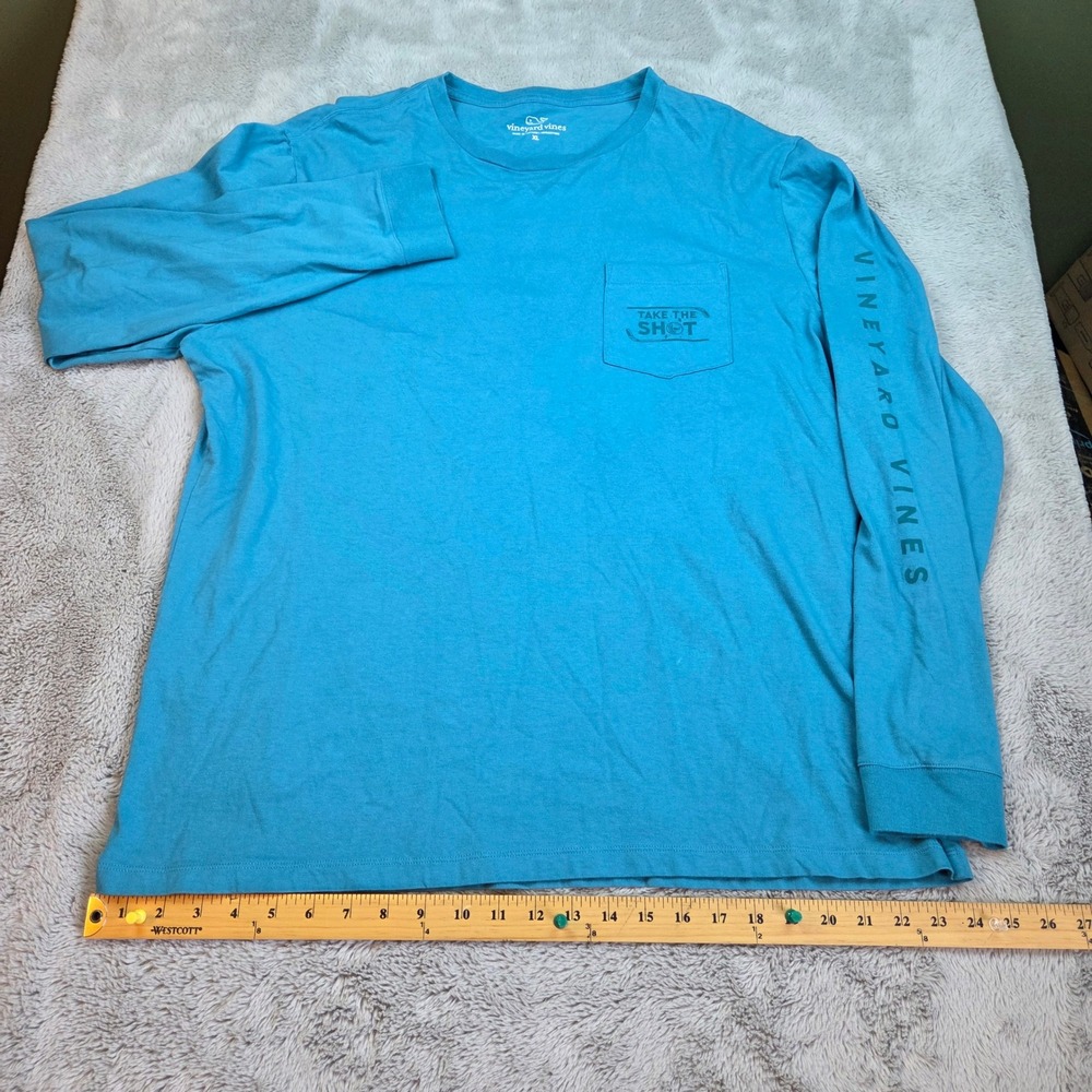 Vineyard Vines Hockey Graphic Pocket Tee Mens XL Long‎ Sleeve Cotton Blue Shirt